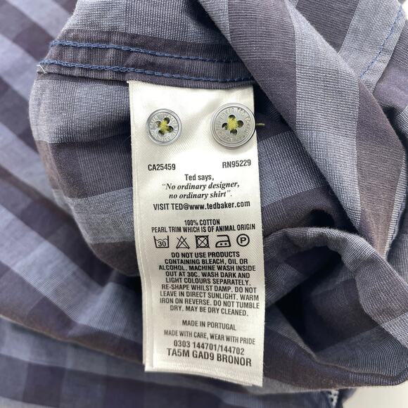 TED BAKER London Shirt Mens Size M Neck 16 Button Up Plaid Flip Cuff Long Sleeve - Picture 5 of 8